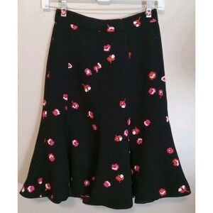 Kate Spade Women Flare Black‎ Floral Lined Zip Midi Skirt Size 4